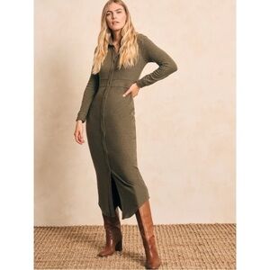 Faherty Size M Olive Green Melange Twill Legend Sweater Maxi Shirt Dress